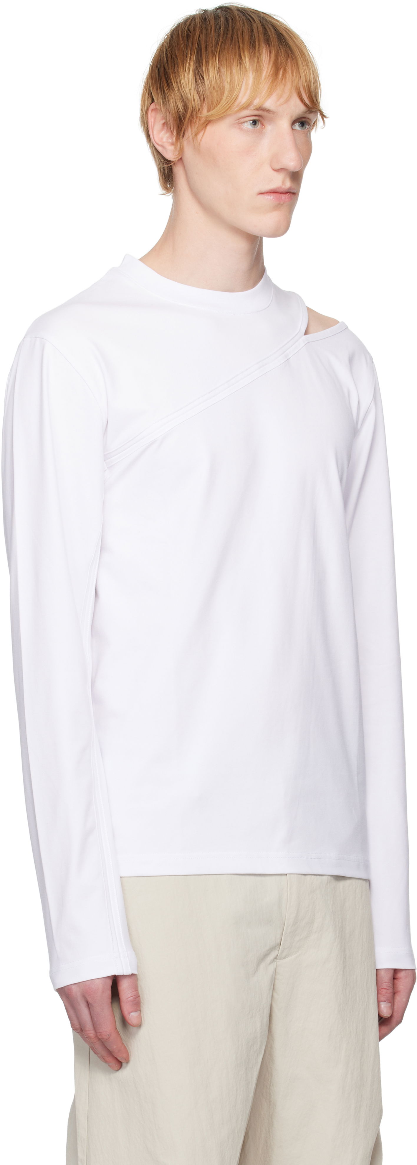Tričko HELIOT EMIL HELIOT EMIL Pleistos Cutout Long Sleeve T-Shirt Biela | SS25_M_09_135_WHT02, 1