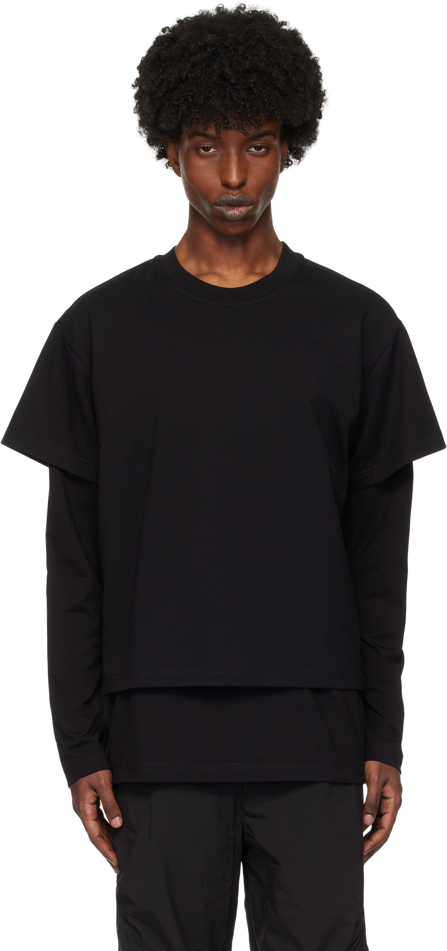 Tričko HELIOT EMIL Layered Crewneck T-Shirt Čierna | AW24_M_09_124_BLK01, 0