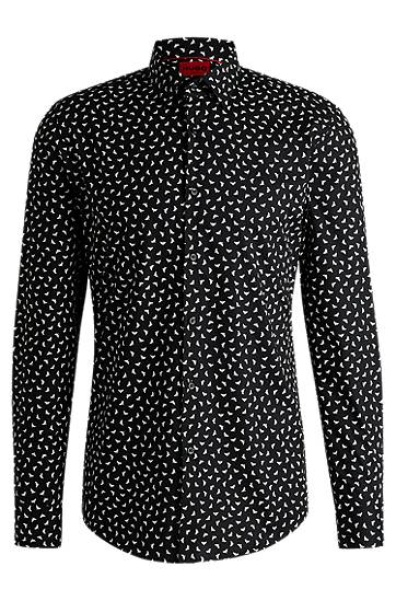 Košeľa BOSS Slim-Fit Printed Cotton Poplin Shirt Čierna | 50534068, 0