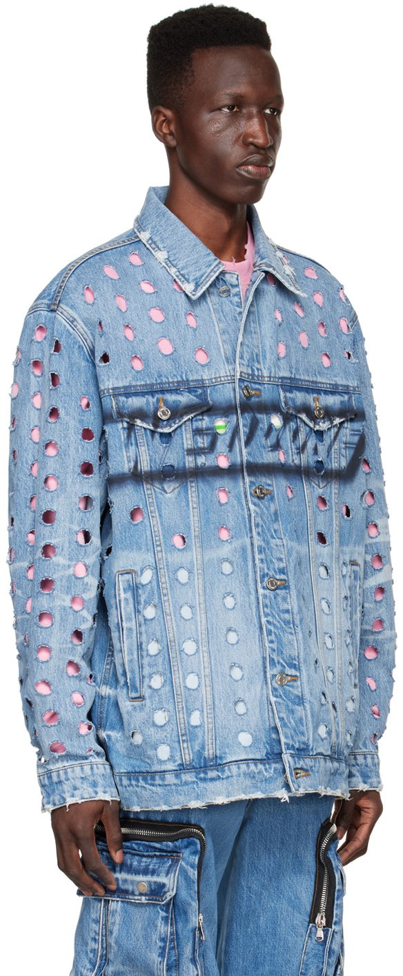 Bunda We11done We11done Logo Distressed Denim Jacket Modrá | WD-DJ1-22-355-U-BL, 1