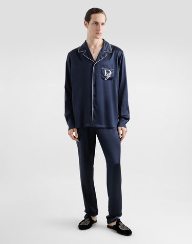 Košeľa Dolce & Gabbana Silk Shirt with Logo Embroidery Modrá | G5IF1ZFU1AUB0665, 1