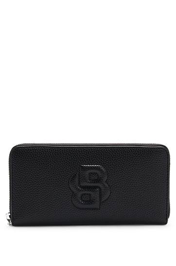 Peňaženka BOSS Balenciaga Grained Leather Ziparound Wallet with Padded Double B Monogram Čierna | 50536354, 0