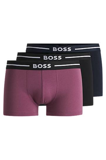 Boxerky BOSS Stretch-Cotton Trunks with Logo Waistbands, Three-Pack Rôznofarebný | 50532453, 0