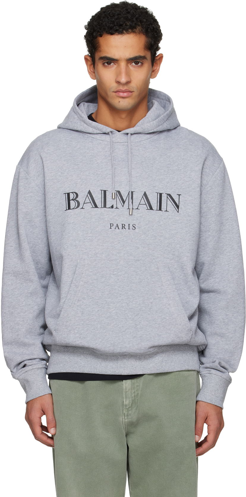 Mikina Balmain Balmain Paris Logo Printed Hoodie Šedá | FH2JR090BD33