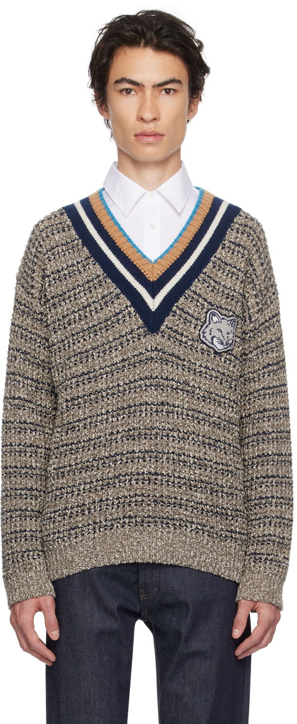 Sveter MAISON KITSUNÉ Bold Fox Head Crafty Sweater Šedá | LM00803KT1095, 0