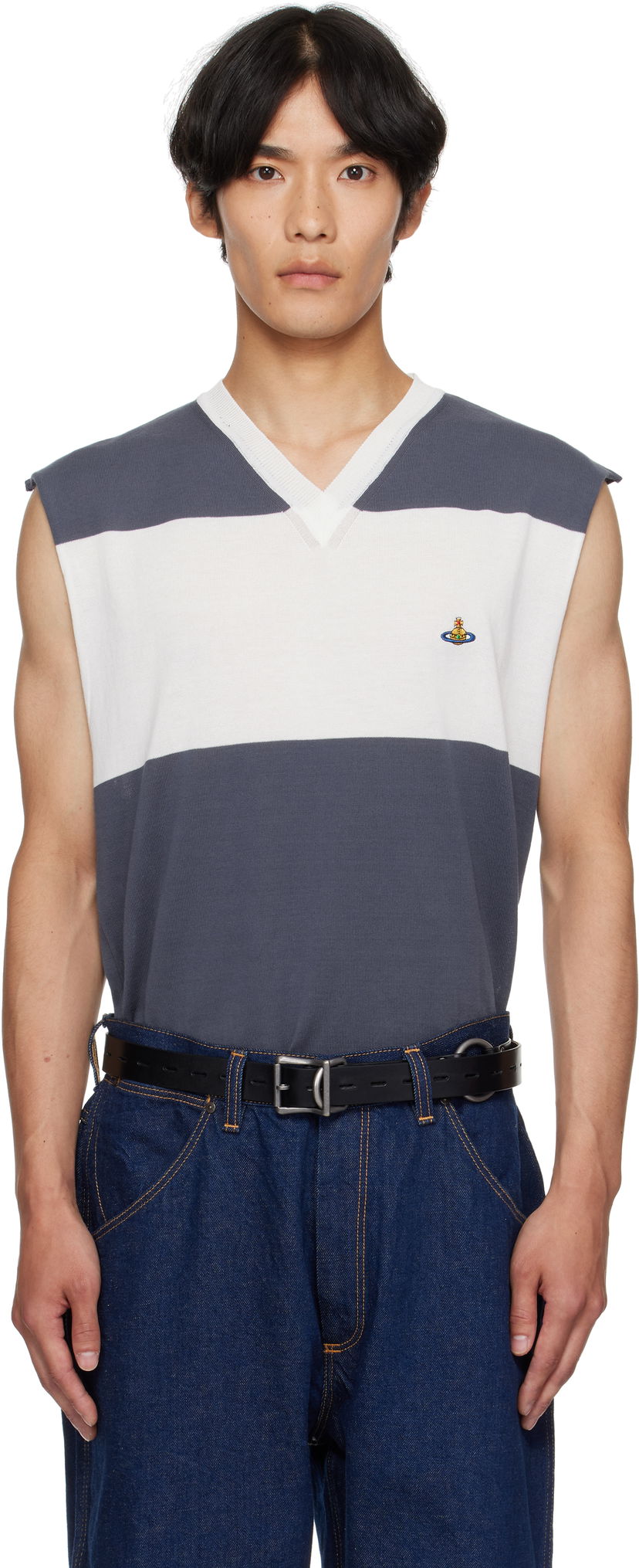 Sveter Vivienne Westwood Vivienne Westwood Ollie Striped Sweater Vest Šedá | 2701002J-Y003F-