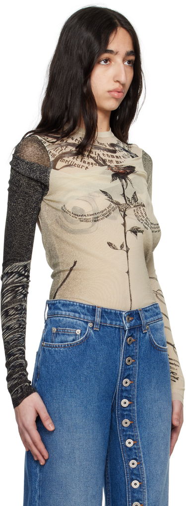Tričká a tielka Jean Paul Gaultier Jean Paul Gaultier 'The Tattoo Rose and Bird' Printed Mesh Bodysuit Béžová | 25/34-F-BD066-T583-030030, 1