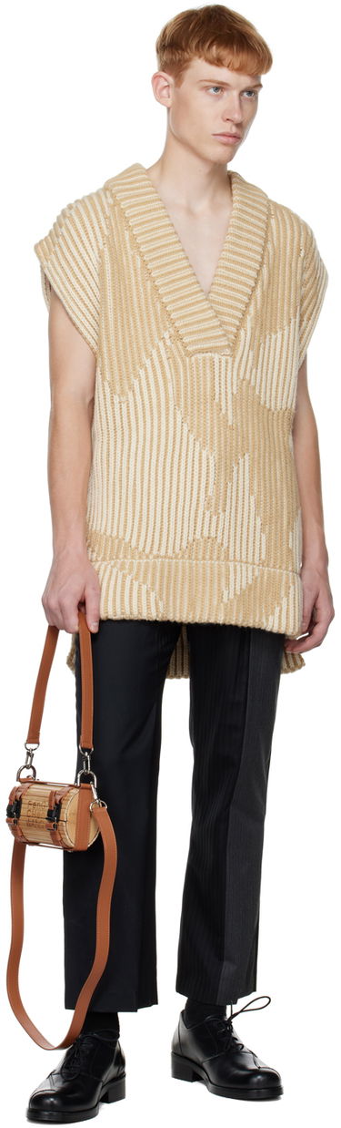 Sveter Feng Chen Wang Feng Chen Wang Jacquard Oversized V-Neck Vest Béžová | FUF14KT06K, 3
