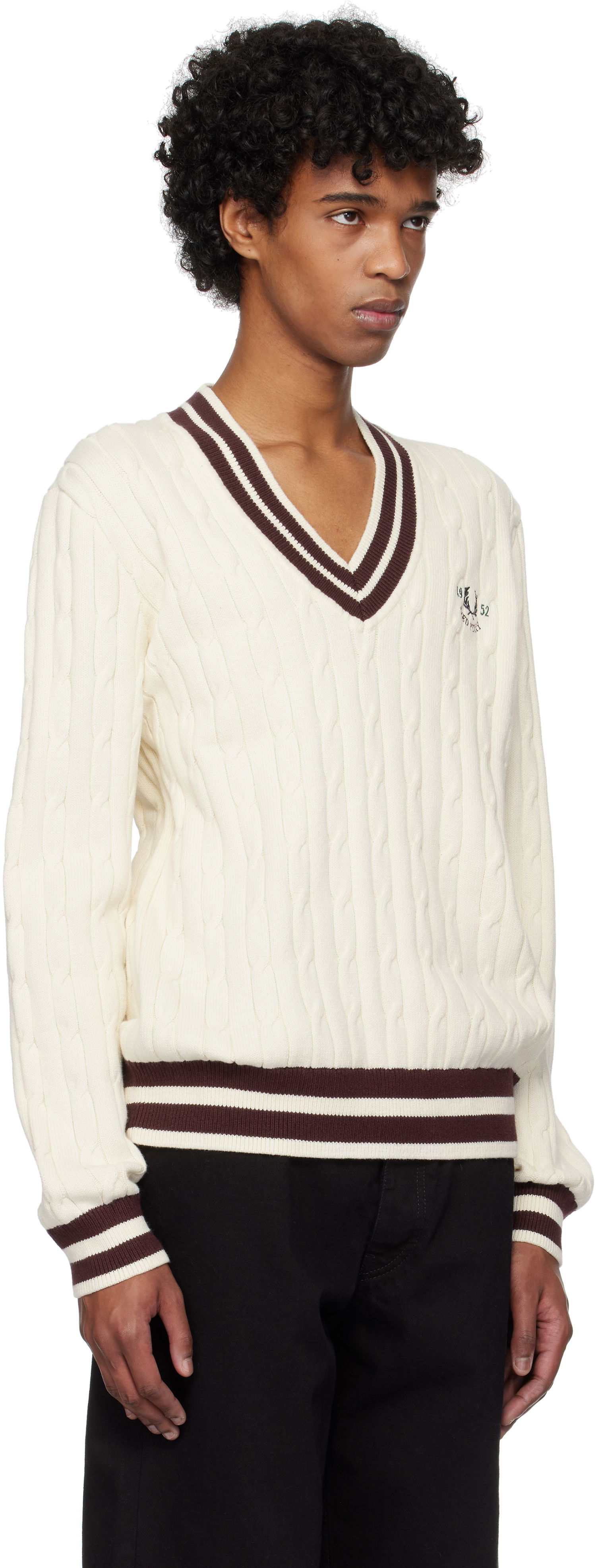 Sveter Fred Perry Fred Perry Cable Knit Tennis Sweater Biela | K9722, 1
