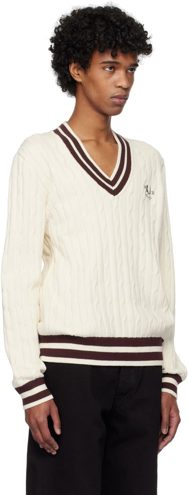 Sveter Fred Perry Fred Perry Cable Knit Tennis Sweater Biela | K9722, 1