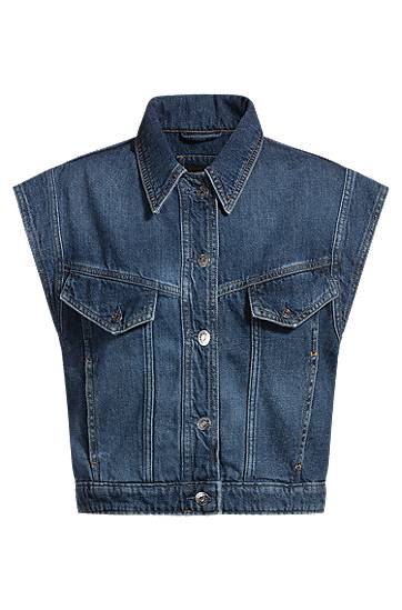 Vesta BOSS Boxy Sleeveless Denim Jacket Modrá | 50534189, 0