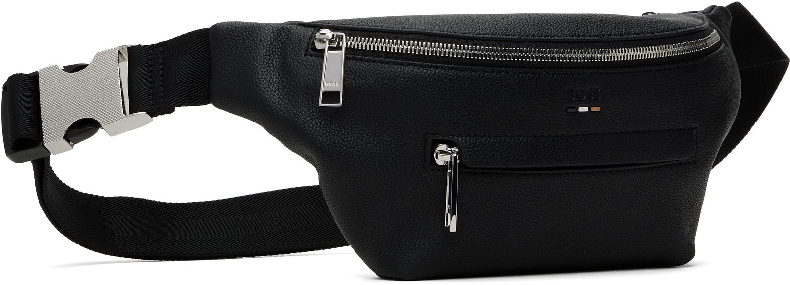 Black Grained Faux-Leather Pouch