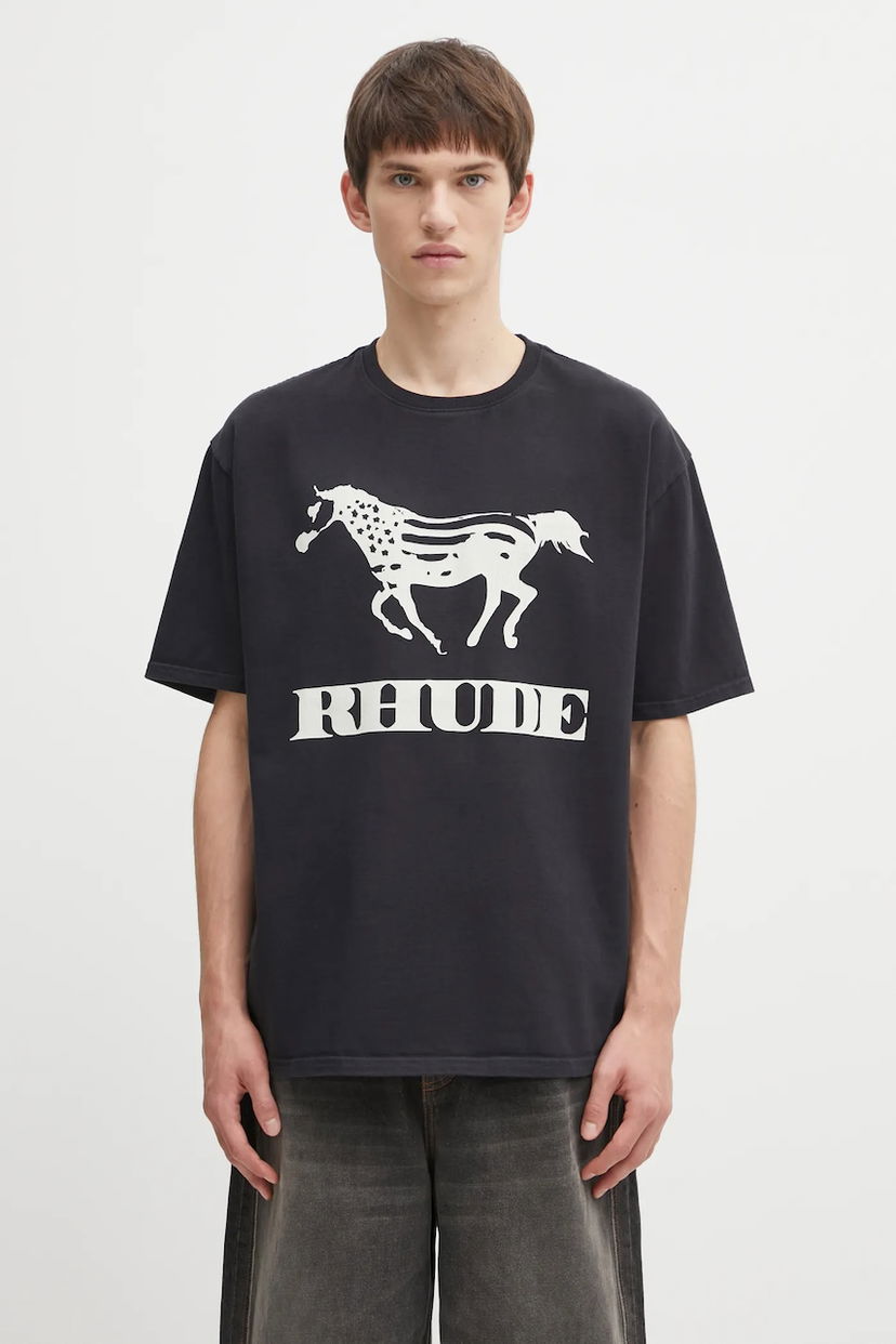 Tričko Rhude Dinero T-shirt with Horse Print Čierna | RHFW25TT01012
