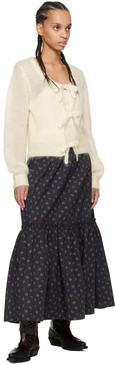 Sveter GANNI Fuzzy Tie String Cardigan Biela | K2343, 3