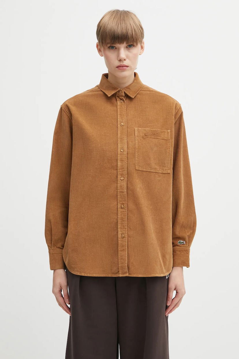 Košeľa Lacoste Regular Fit Corduroy Shirt with Classic Collar and Chest Pocket Hnedá | CF5336
