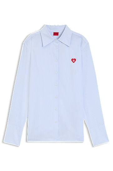 Košeľa BOSS Relaxed-fit blouse in striped Oxford cotton Modrá | 50556370, 0