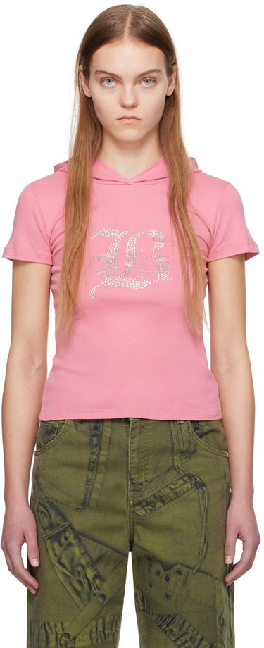 Tričko Blumarine Rhinestone Logo Hooded T-Shirt Ružová | P422T053A, 0