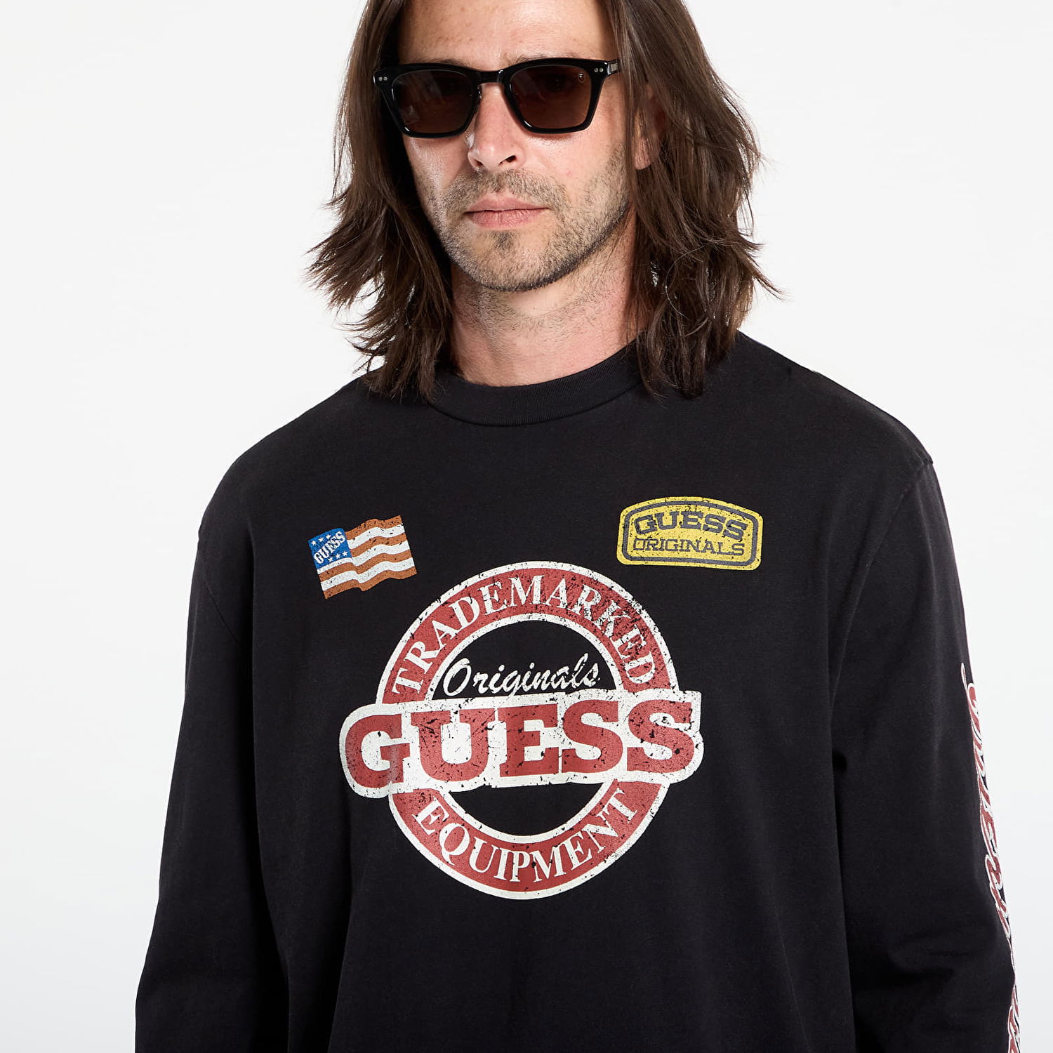 Tričko GUESS Guess Originals Long Sleeve Race Graphic Tee Čierna | M5YI56K8FQ4-JTMU, 1