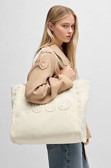 Tote bag BOSS HUGO Fringed Canvas Tote Bag Biela | 50541867, 1