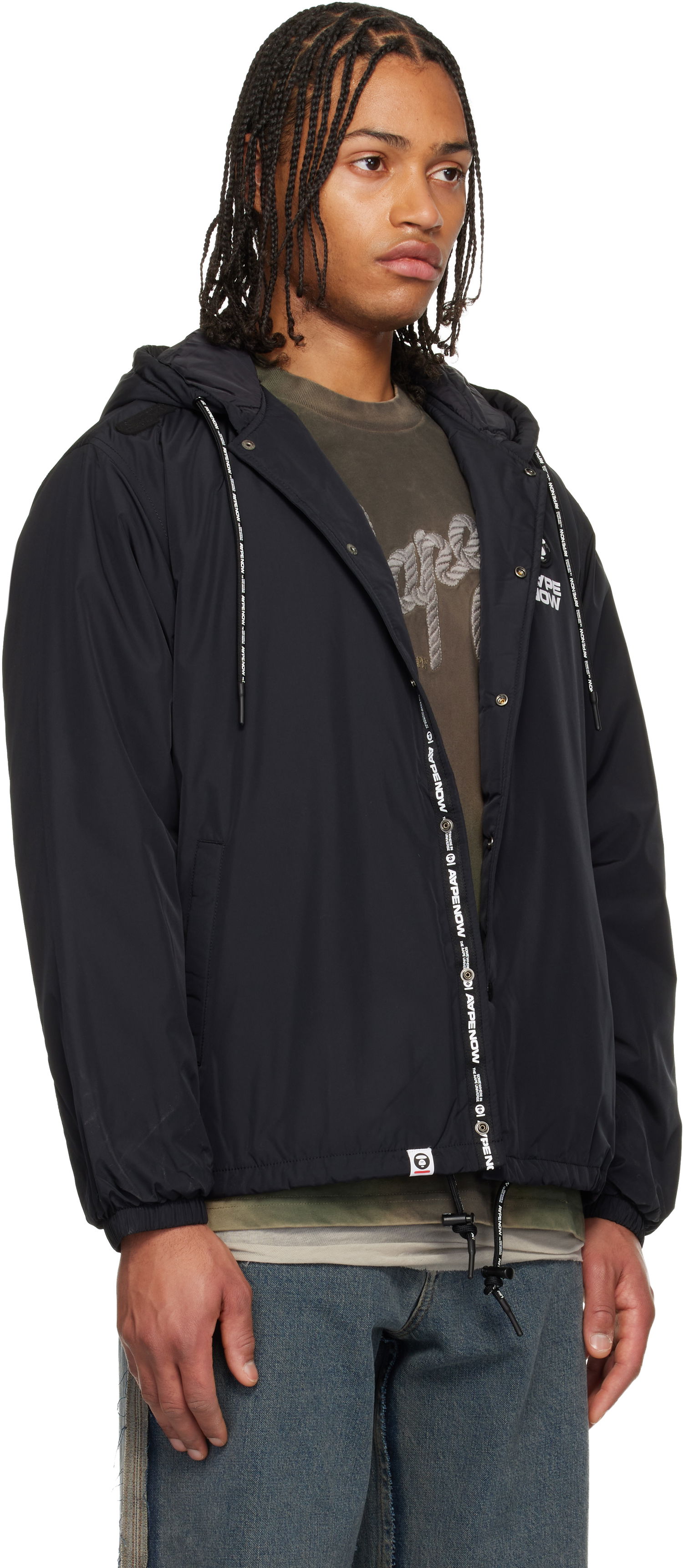 Vetrovka AAPE by A Bathing Ape 'AAPENOW' Moonface Hooded Coach Jacket Čierna | AAPJKM7722XXPBKX, 1