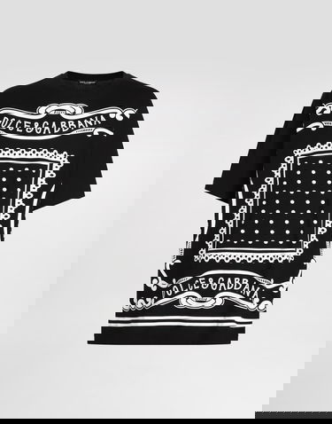 Tričko Dolce & Gabbana Cotton T-Shirt With Bandana Print Čierna | G8PN9TG7N8ON0000, 0