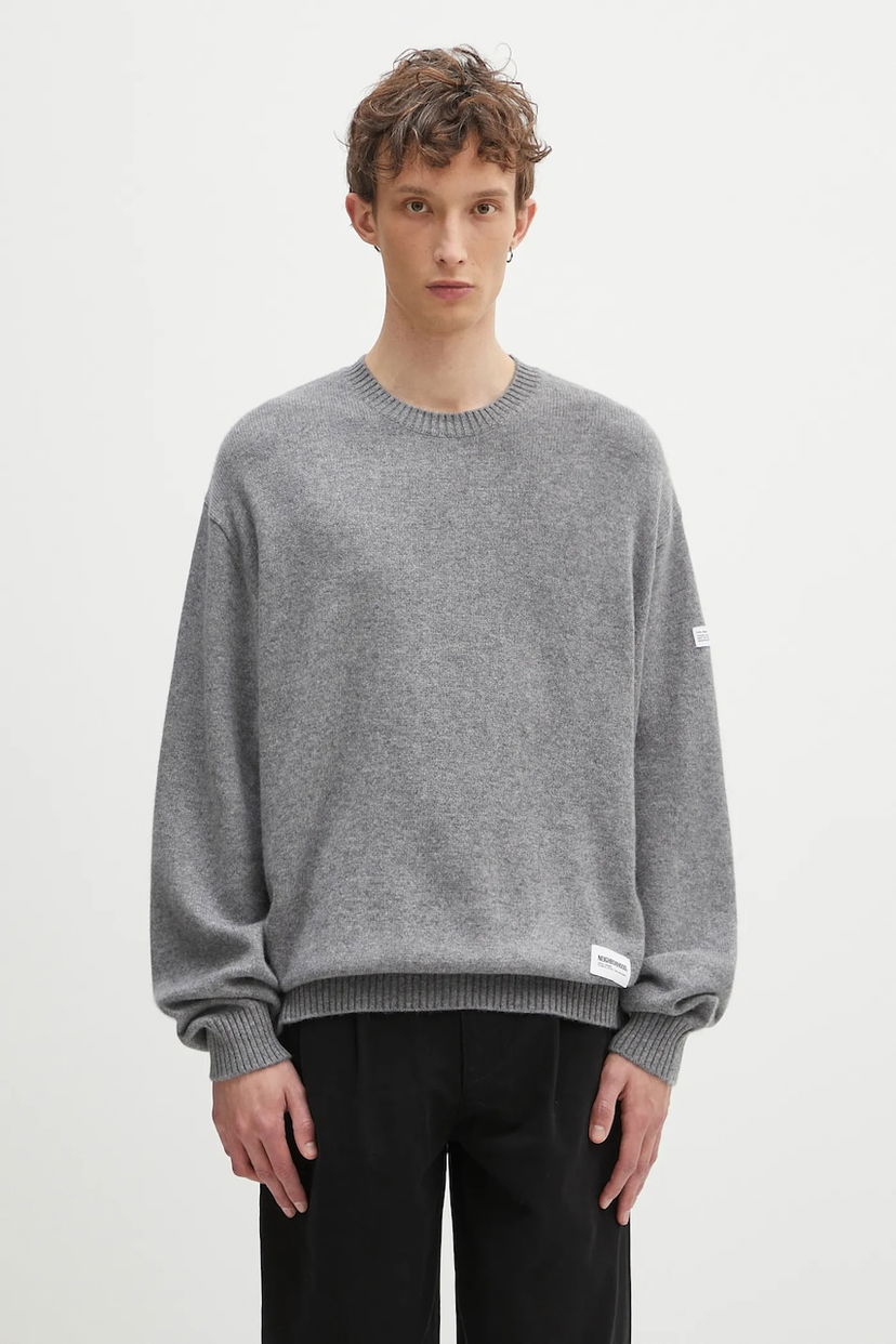 Sveter Neighborhood NEIGHBORHOOD Cashmere Crewneck Sweater Šedá | 242NGNH.KNM01
