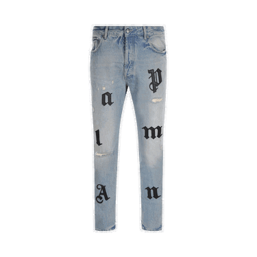 Džínsy Palm Angels Logo Patch Classic 5 Pocket Jeans Modrá | PMYA033F22DEN0034510, 0