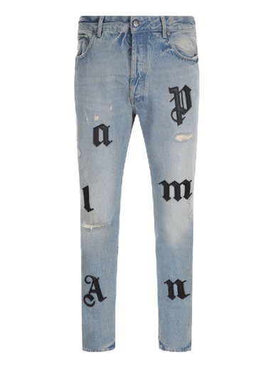 Džínsy Palm Angels Logo Patch Classic 5 Pocket Jeans Modrá | PMYA033F22DEN0034510