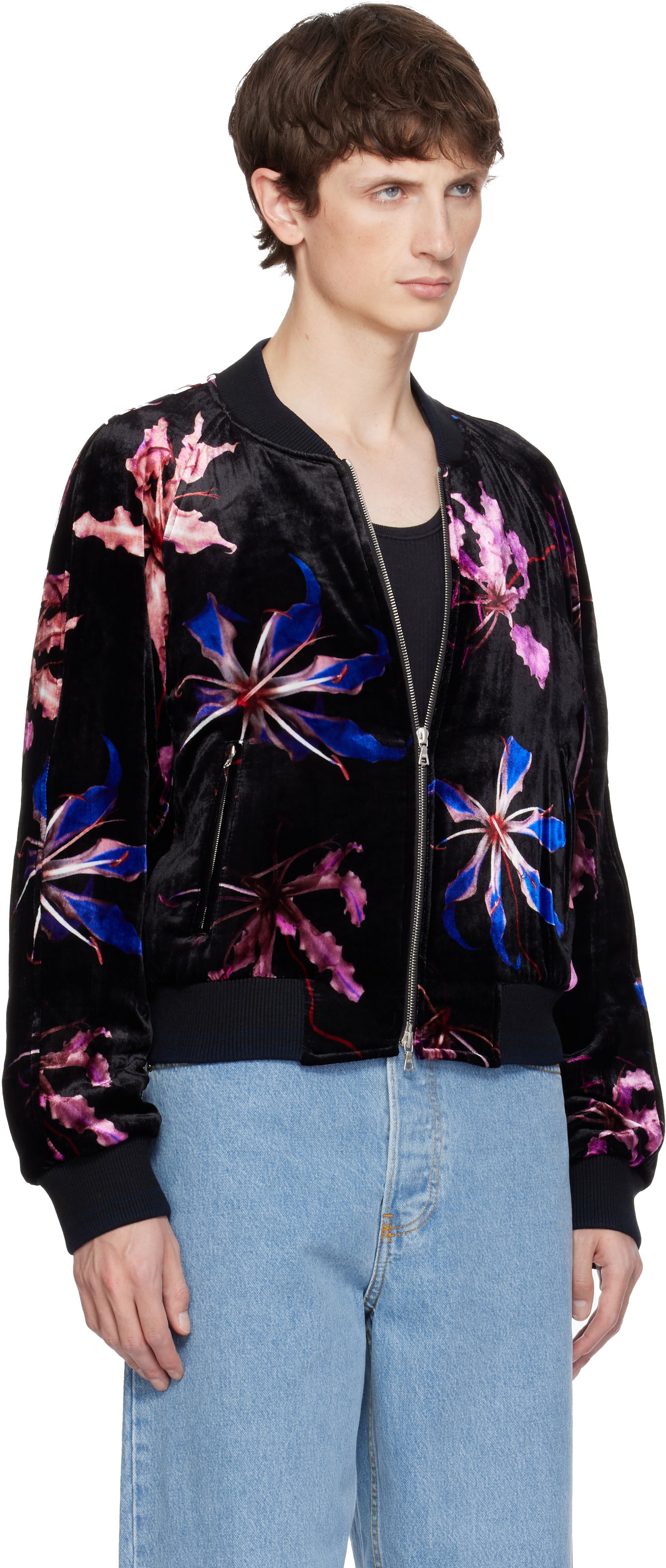 Bomber bunda Dries Van Noten Dries Van Noten Floral-print Velvet Bomber Jacket Rôznofarebný | 252-020523-2003, 1