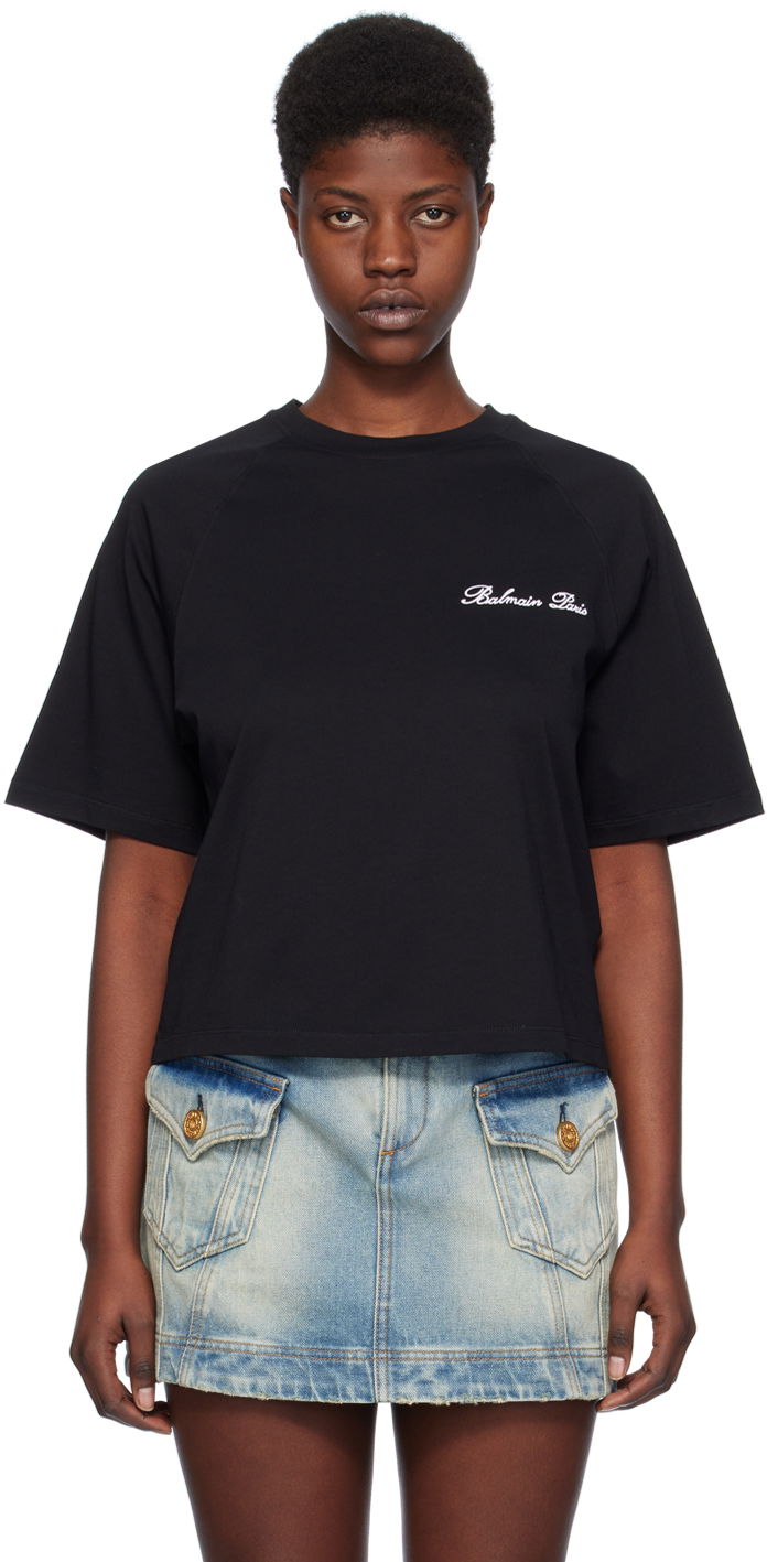 Tričko Balmain Signature T-Shirt Čierna | CF1EG085BC68, 0