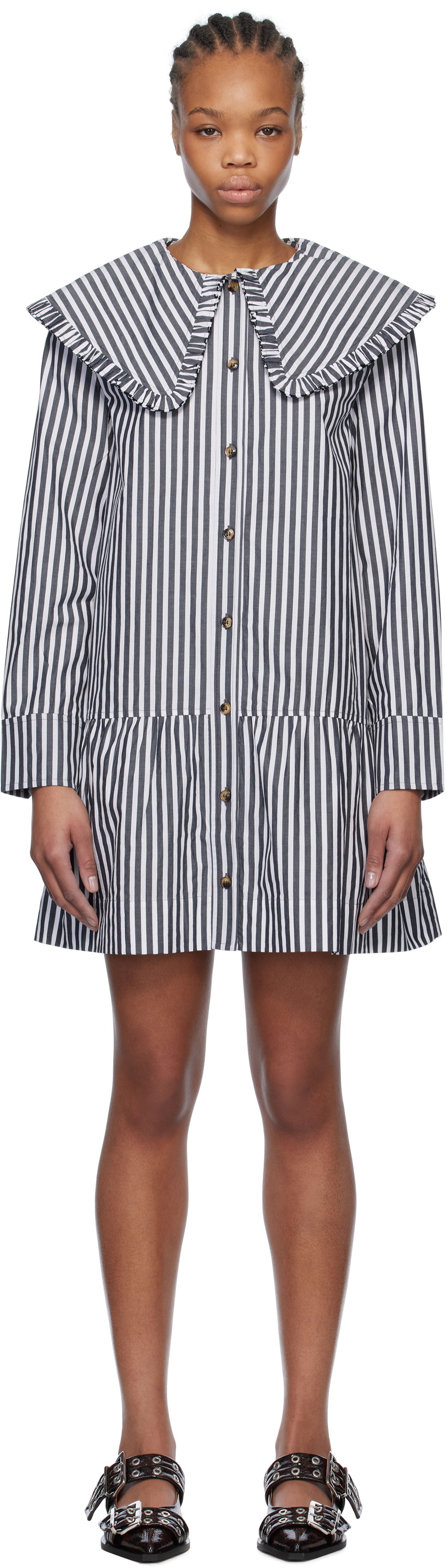 Šaty GANNI Ganni Striped Ruffle Collar Minidress Rôznofarebný | W0098, 0