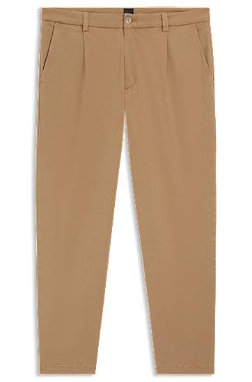 Nohavice BOSS Tapered-Fit Stretch Twill Trousers Béžová | 50546894, 0