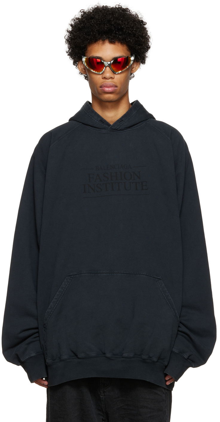 Mikina Balenciaga Institute Graphic Print Cotton-Blend Hoodie Čierna | 697879-TMVK1-8190