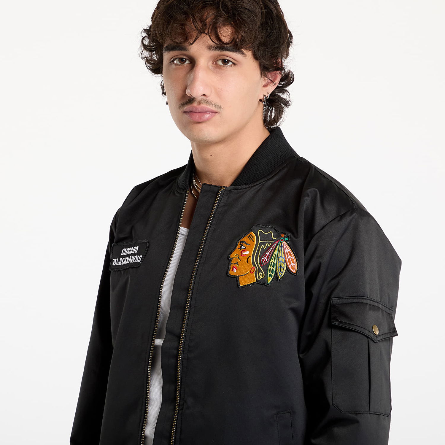 Bomber bunda Mitchell & Ness Team Leader Satin Bomber Jacket Čierna | JK9353-CBHBLCK, 1