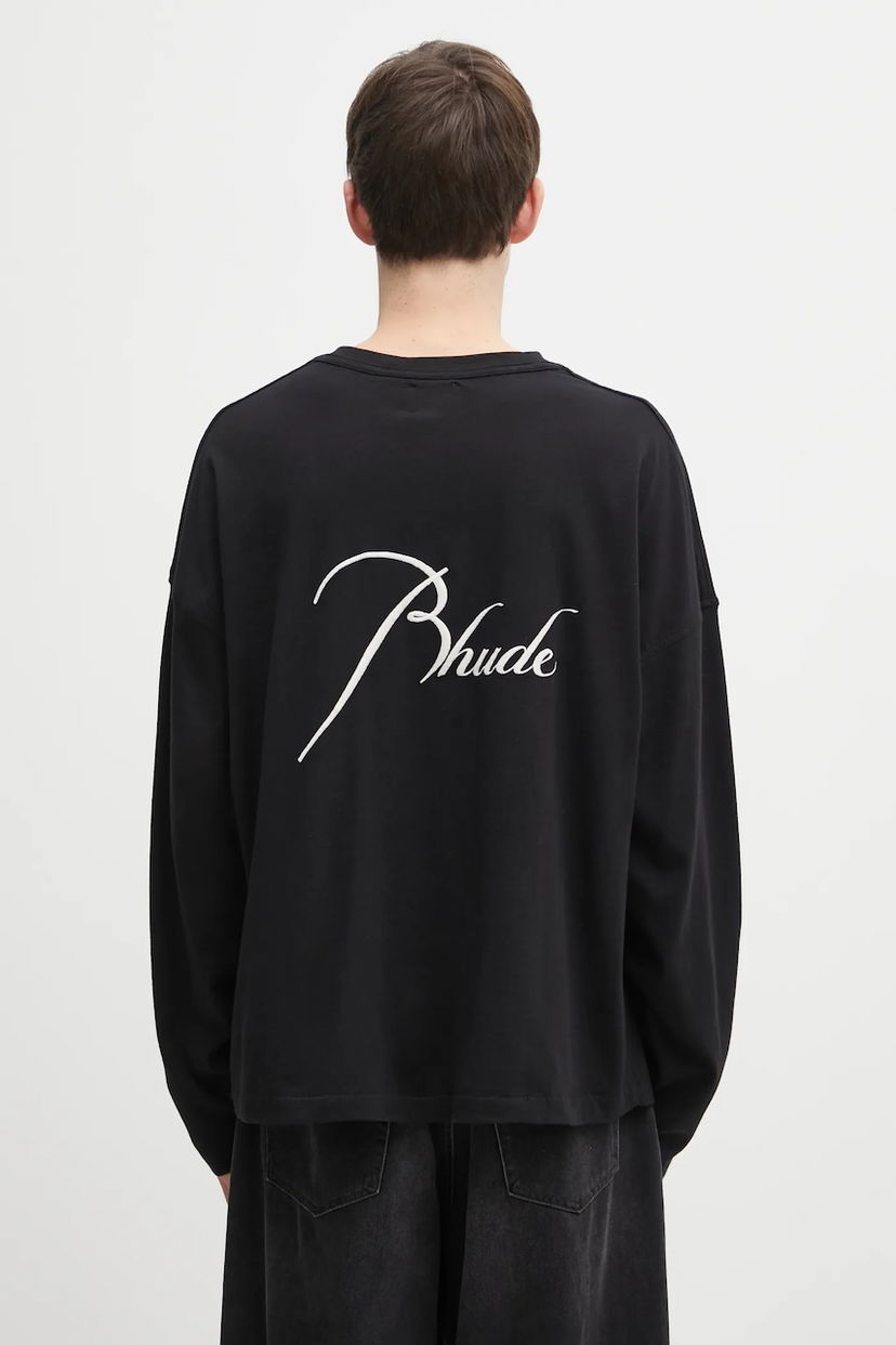 Tričko Rhude Classique reverse Cotton Long-Sleeve T-Shirt Čierna | RHFW25TT10012