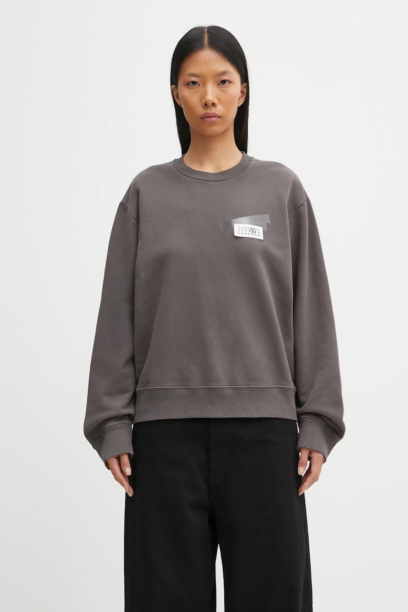 Mikina Maison Margiela MM6 Maison Margiela Crewneck Sweatshirt with Appliqué Šedá | S62GU0143.M25024.810