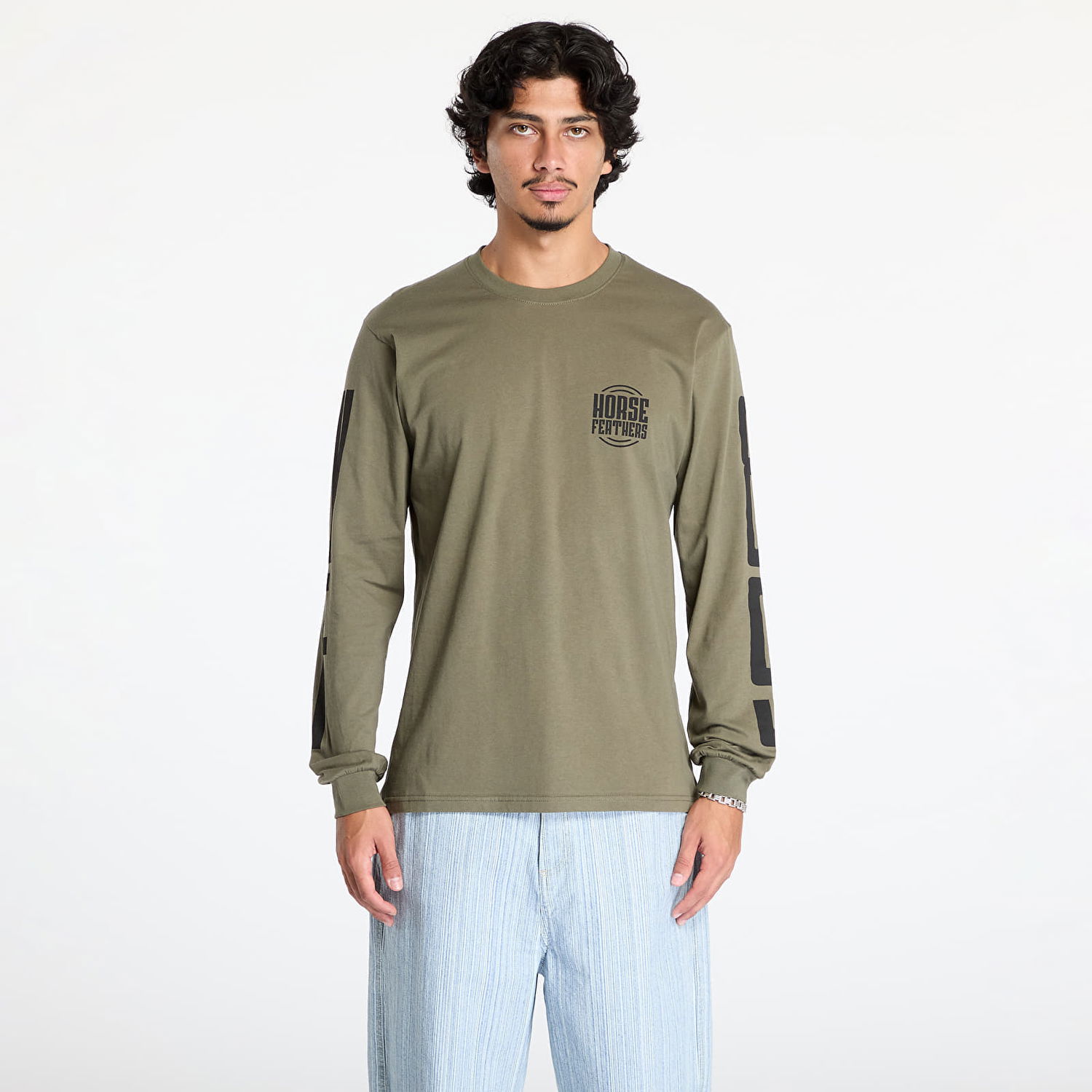 Tričko Horsefeathers Tall Typo Long Sleeve T-Shirt Burnt Olive M Zelené | SM1356C, 0