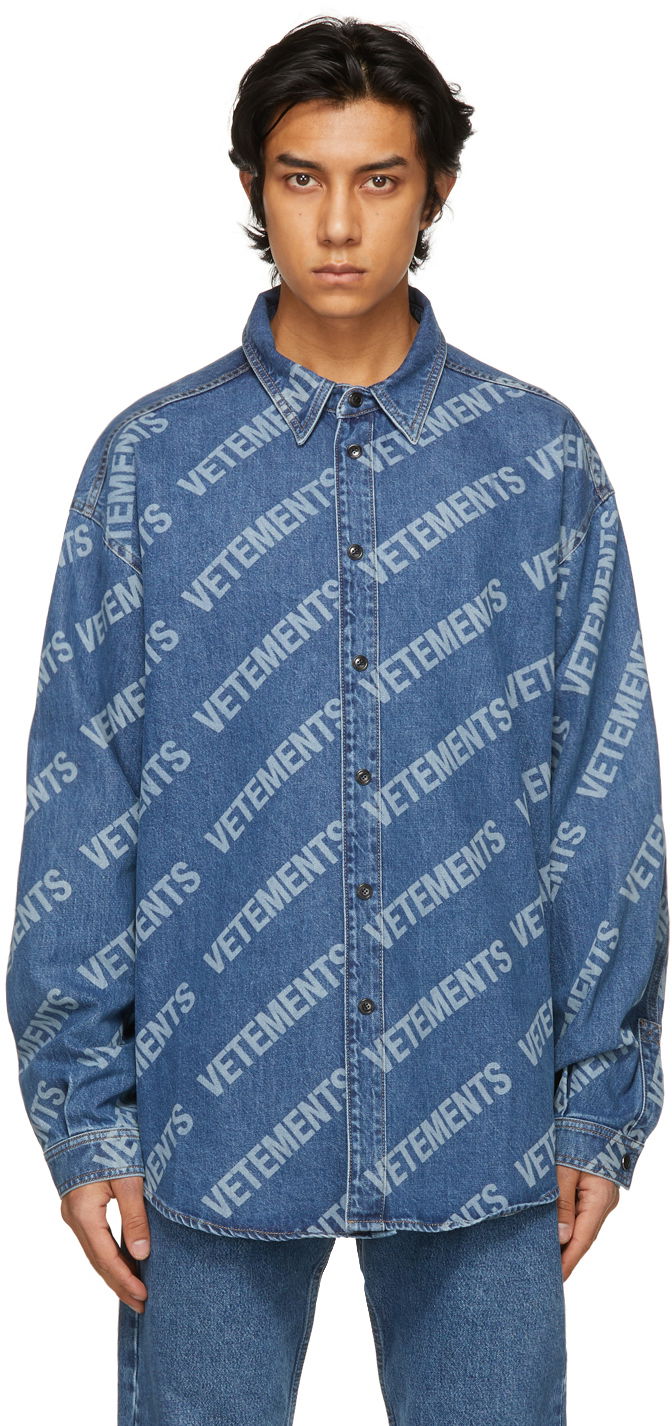 Košeľa VETEMENTS Vetements Allover Logo Denim Shirt Modrá | UE51SH930B, 0