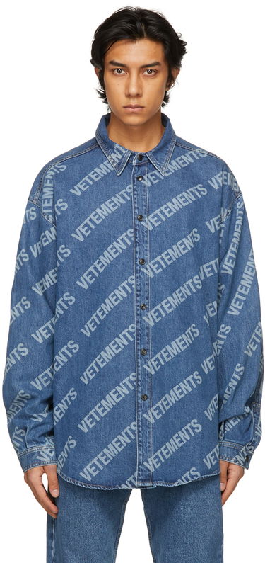 Košeľa VETEMENTS Vetements Allover Logo Denim Shirt Modrá | UE51SH930B, 0