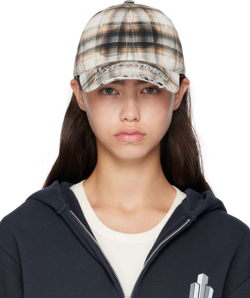 Šiltovka Acne Studios Acne Studios Distressed Plaid Cap Béžová | C40410-