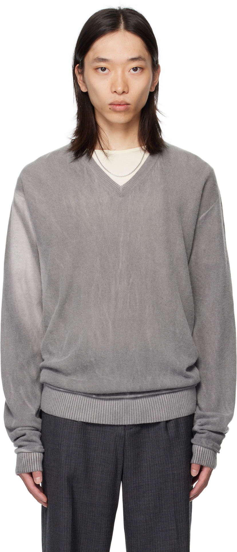 Sveter OUR LEGACY Our Legacy Parallel V-Neck Sweater Šedá | M4253PGS