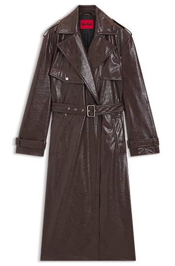 Trenčkot BOSS Long-length relaxed-fit trench coat in faux leather Hnedá | 50542286