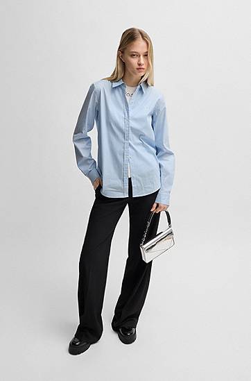 Košeľa BOSS Regular-Fit Striped Cotton-Blend Blouse Modrá | 50539864, 1