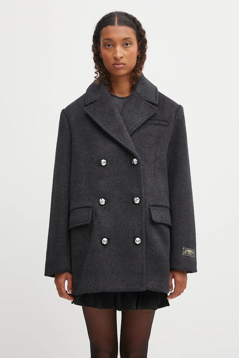 Kabáty GANNI GANNI Double Faced Wool Doublebreasted Blazer Šedá | W0567