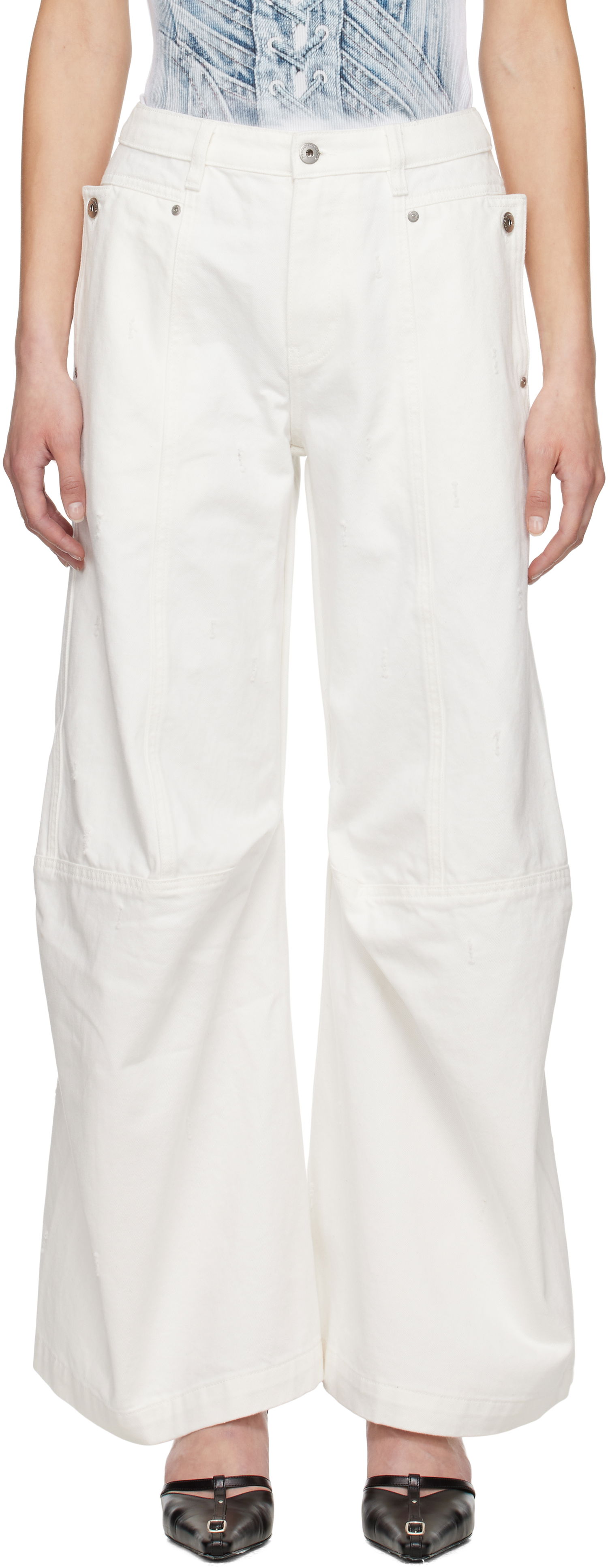 Cargo nohavice Feng Chen Wang Feng Chen Wang Cargo Jeans Biela | FWS19TR03, 0