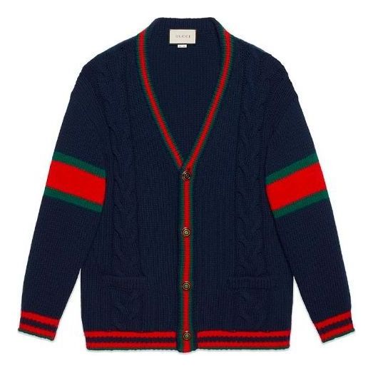Sveter Gucci Gucci Oversize Cable Knit Cardigan Modrá | 497037-X1561-4352
