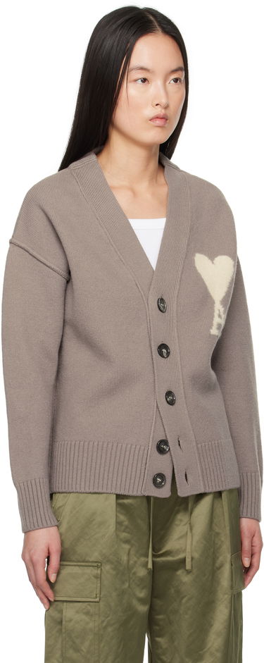 Sveter AMI AMI Paris Ami de Coeur Wool Cardigan Šedá | UKC090.KN0090, 1