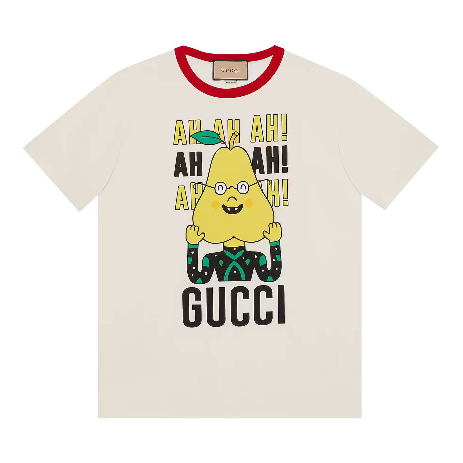 Tričko Gucci Pear Print Cotton T-Shirt Biela | 703439 XJEIY 9095, 1