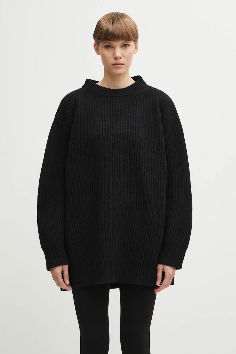 Sveter Maison Margiela Oversized Ribbed Wool Blend Mock Neck Sweater MM6 Maison Margiela Čierna | S62HL0042.M13192.900