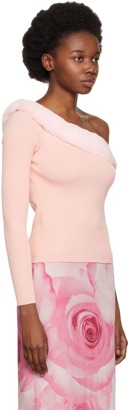 Sveter Blumarine One Shoulder Faux Fur Trimmed Sweater Ružová | 2M181A, 1